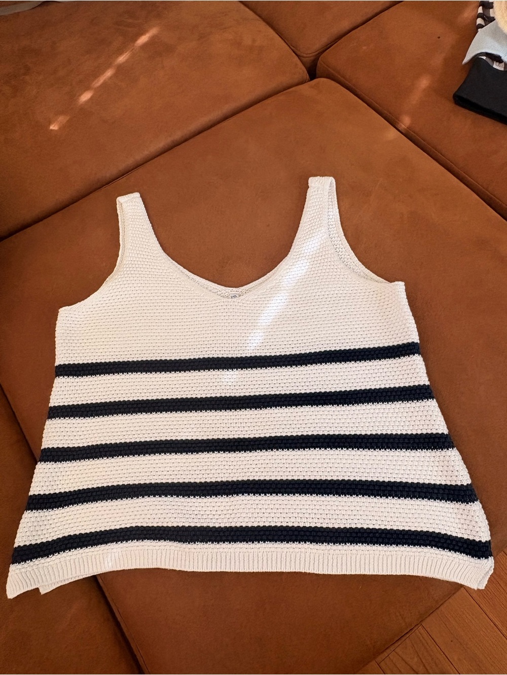 Southern Tide Striped Knit Tank Top White Navy Size Small NWOT